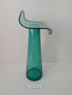Blenko Glass 6418 Tall Ripple Vase Mint Green Cobalt Blue Rim Made Only in 2022