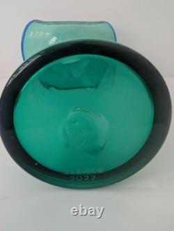 Blenko Glass 6418 Tall Ripple Vase Mint Green Cobalt Blue Rim Made Only in 2022