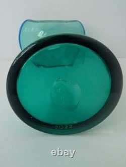 Blenko Glass 6418 Tall Ripple Vase Mint Green Cobalt Blue Rim Made Only in 2022