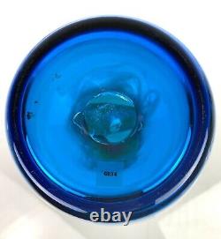 Blenko Glass 6834 Floor Vase in Turquoise with Applied Olive Coil