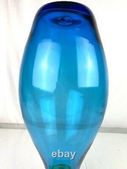 Blenko Glass 6834 Floor Vase in Turquoise with Applied Olive Coil