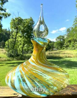 Blenko Glass 7219 Ellipse Special Edition Ice Blue Orange & White Frit