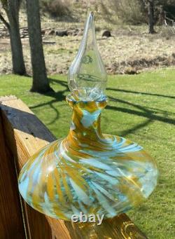 Blenko Glass 7219 Ellipse Special Edition Ice Blue Orange & White Frit