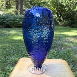 Blenko Glass 9823-L Textured Vase 14.5 by Matt Carter 1998 Cobalt Blue