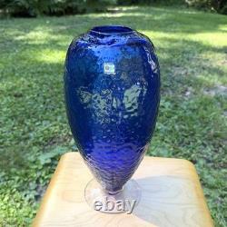 Blenko Glass 9823-L Textured Vase 14.5 by Matt Carter 1998 Cobalt Blue