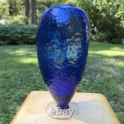 Blenko Glass 9823-L Textured Vase 14.5 by Matt Carter 1998 Cobalt Blue