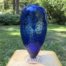 Blenko Glass 9823-L Textured Vase 14.5 by Matt Carter 1998 Cobalt Blue