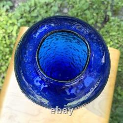 Blenko Glass 9823-L Textured Vase 14.5 by Matt Carter 1998 Cobalt Blue