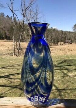 Blenko Glass Cobalt Swirl Vase 7419