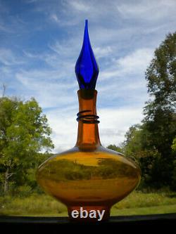 Blenko Glass Paw Paw Cobalt Swirl Wide Bottom Decanter