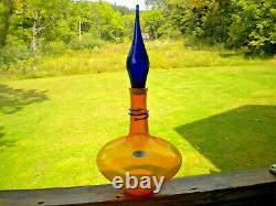 Blenko Glass Paw Paw Cobalt Swirl Wide Bottom Decanter