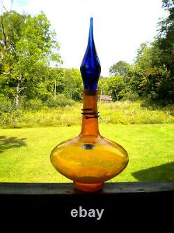 Blenko Glass Paw Paw Cobalt Swirl Wide Bottom Decanter