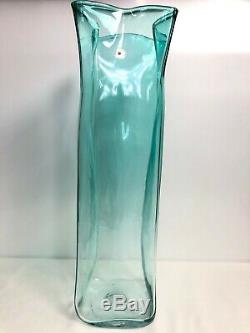 Blenko Glass Turquoise Paper Bag Floor Vase Large MCM 21.5 Tall WithSticker