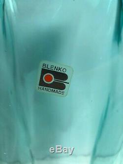 Blenko Glass Turquoise Paper Bag Floor Vase Large MCM 21.5 Tall WithSticker