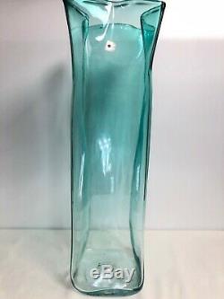 Blenko Glass Turquoise Paper Bag Floor Vase Large MCM 21.5 Tall WithSticker