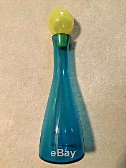 Blenko Glass Turquoise Vase with Yellow Ball Stopper