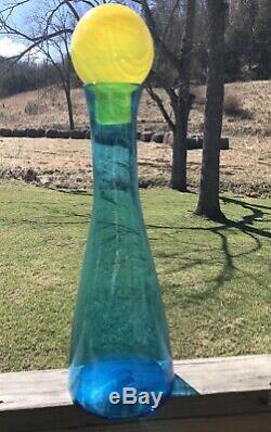 Blenko Glass Turquoise Vase with Yellow Ball Stopper