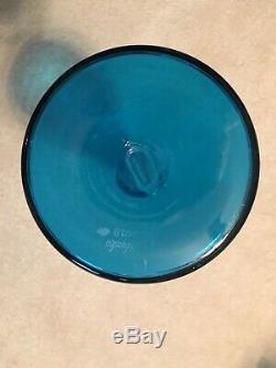 Blenko Glass Turquoise Vase with Yellow Ball Stopper