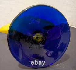 Blenko Glass Vase Fan Shape Signed Labeled Richard Blenko 2000 Yellow Blue 12 T
