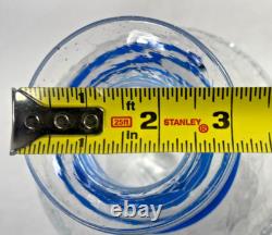 Blenko Glass Vase Set Blue Spiral Clear Crackle Flower Vintage Handmade 7in