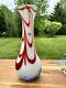 Blenko Hand Blown Art Glass Vase 14.5 Red And Blue Swirl On White LTD Edition