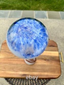 Blenko Hand Blown Art Glass Vase 14.5 Red And Blue Swirl On White LTD Edition