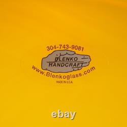 Blenko Hand Blown Art Glass Vase Yellow Cobalt Blue Pontil Mark 13.25h