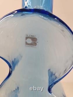 Blenko Hand Blown Glass Vase Blue Puzzle Piece 16 VINTAGE 8904