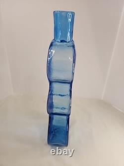Blenko Hand Blown Glass Vase Blue Puzzle Piece 16 VINTAGE 8904
