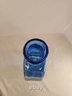 Blenko Hand Blown Glass Vase Blue Puzzle Piece 16 VINTAGE 8904