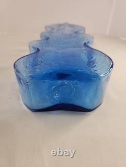 Blenko Hand Blown Glass Vase Blue Puzzle Piece 16 VINTAGE 8904