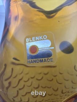 Blenko Handmade Amber Cobalt Fish Vase Art Glass Blue Fin 16