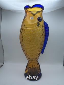 Blenko Handmade Amber Cobalt Fish Vase Art Glass Blue Fin 16