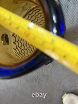 Blenko Handmade Amber Cobalt Fish Vase Art Glass Blue Fin 16
