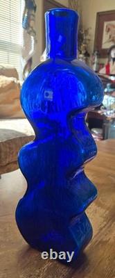 Blenko Handmade Cobalt Blue Squiggle Wiggle Puzzle Art Glass Vase 16 MCM