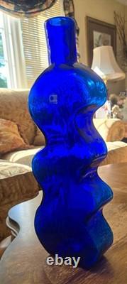 Blenko Handmade Cobalt Blue Squiggle Wiggle Puzzle Art Glass Vase 16 MCM Blenko Handmade Cobalt Blue Squiggle Wiggle Puzzle Art Glass Vase 16 MCM
