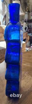 Blenko Handmade Cobalt Blue Squiggle Wiggle Puzzle Art Glass Vase 16 MCM