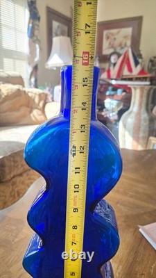 Blenko Handmade Cobalt Blue Squiggle Wiggle Puzzle Art Glass Vase 16 MCM