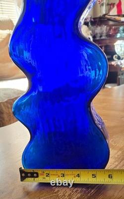 Blenko Handmade Cobalt Blue Squiggle Wiggle Puzzle Art Glass Vase 16 MCM