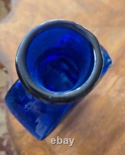 Blenko Handmade Cobalt Blue Squiggle Wiggle Puzzle Art Glass Vase 16 MCM