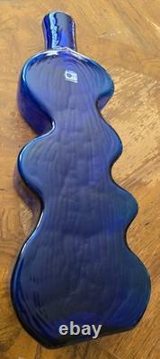 Blenko Handmade Cobalt Blue Squiggle Wiggle Puzzle Art Glass Vase 16 MCM
