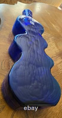 Blenko Handmade Cobalt Blue Squiggle Wiggle Puzzle Art Glass Vase 16 MCM