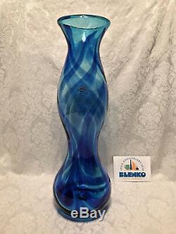 Blenko Huge Experimental Floor Vase Cobalt Swirl