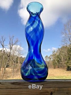 Blenko Huge Experimental Floor Vase Cobalt Swirl