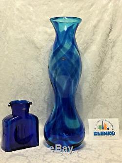 Blenko Huge Experimental Floor Vase Cobalt Swirl