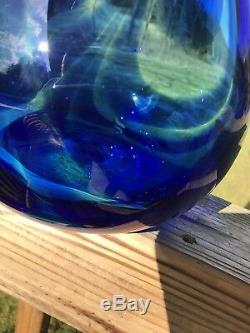 Blenko Huge Experimental Floor Vase Cobalt Swirl