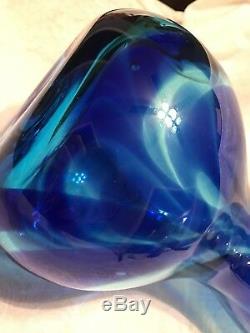 Blenko Huge Experimental Floor Vase Cobalt Swirl