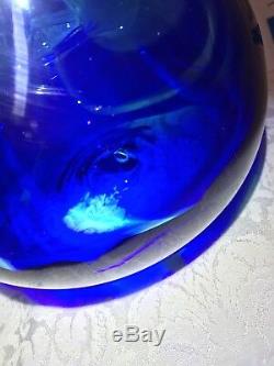 Blenko Huge Experimental Floor Vase Cobalt Swirl