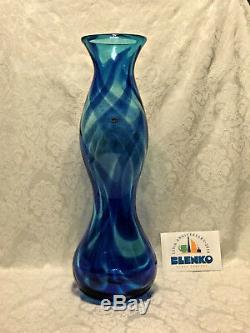 Blenko Huge Experimental Floor Vase Cobalt Swirl