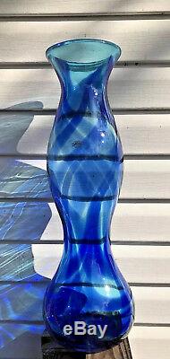 Blenko Huge Experimental Floor Vase Cobalt Swirl